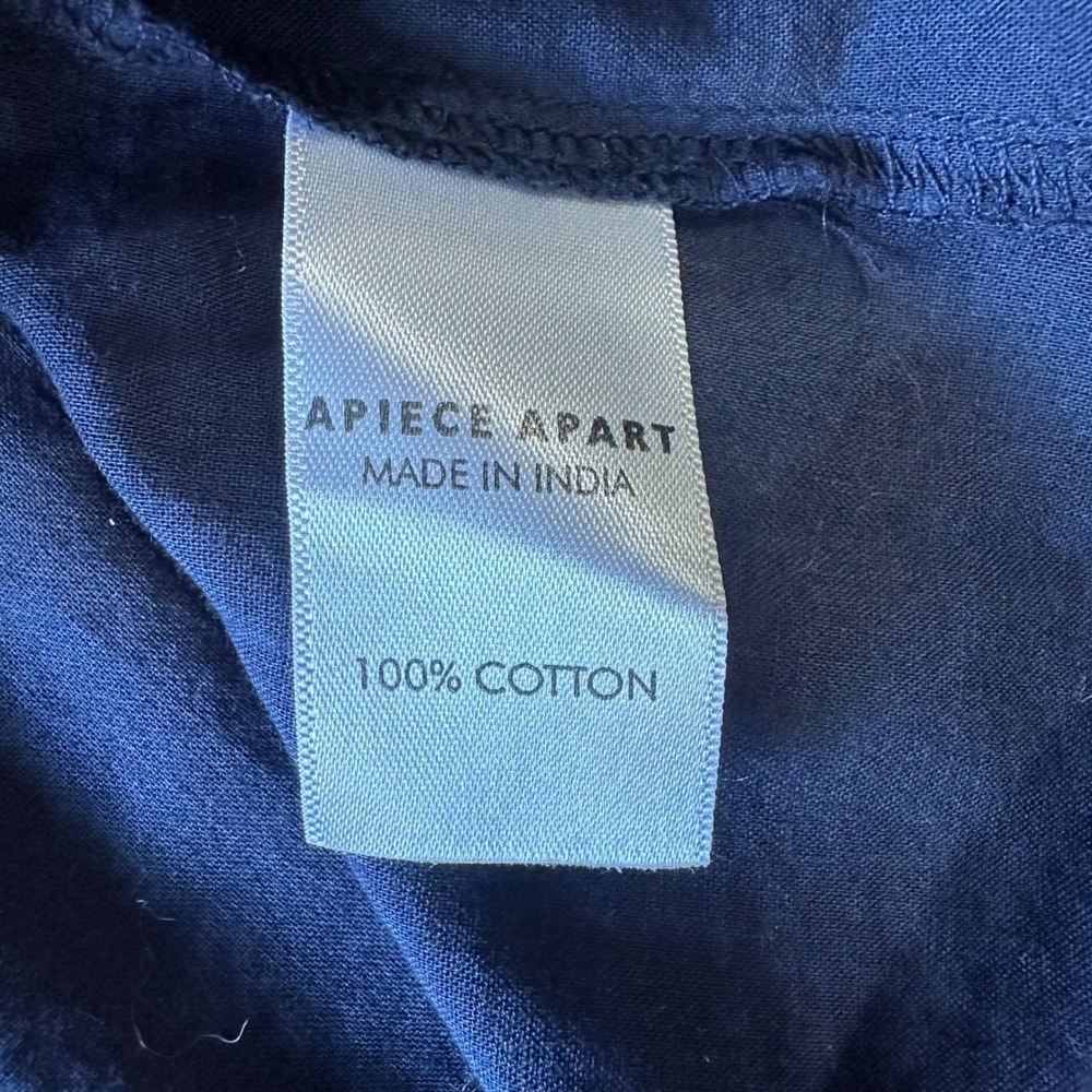 Apiece Apart Popover Cotton Blouse 8 Navy Blue Peasant 3/4 Balloon Sleeve Top - Picture 9 of 11